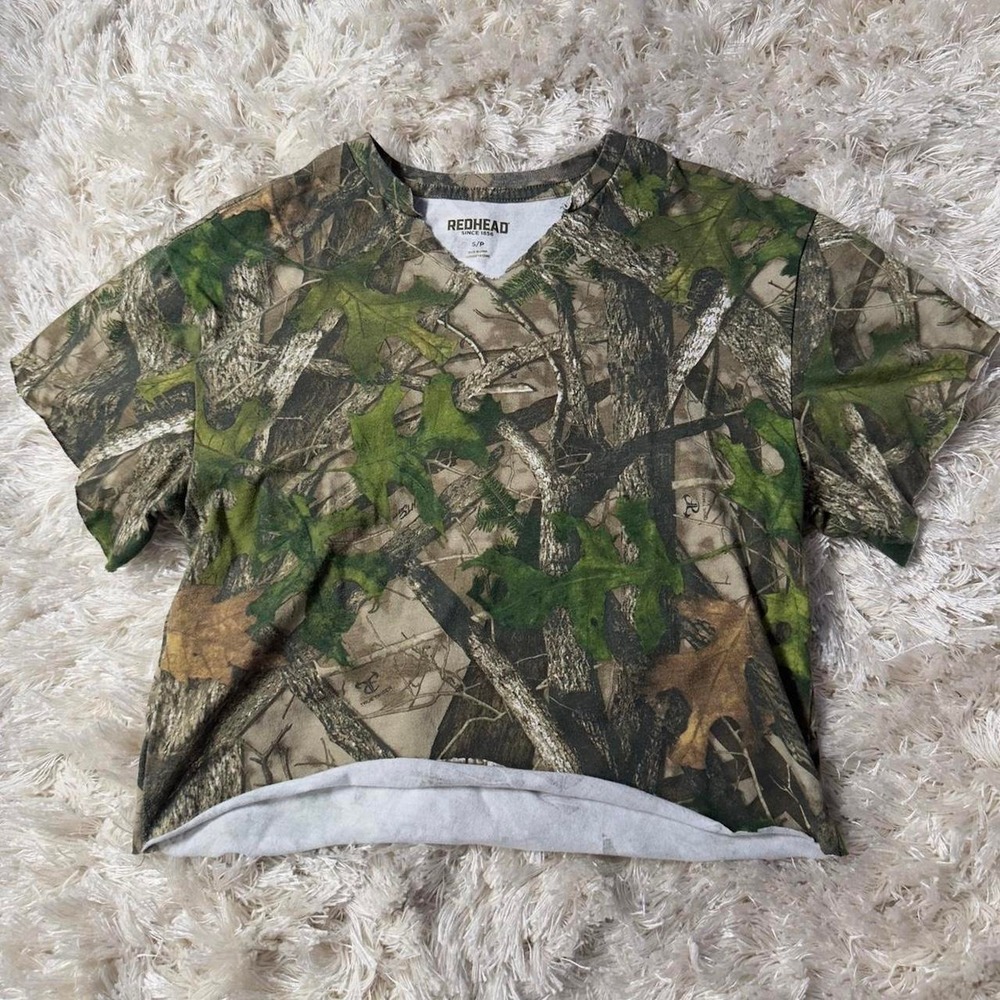 Redhead True Timber Real Tree Camo Layered Raw Hem Crop T-Shirt Gorpcore S